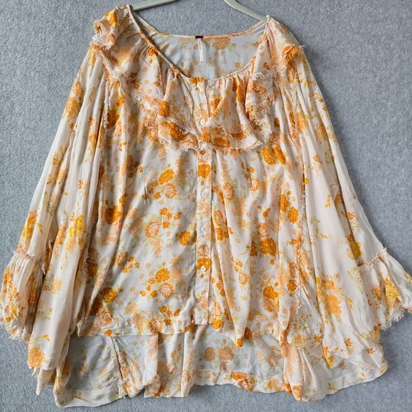 Free People Tops - Free People Women Sz S Loretta Floral Ruffle Boho Cottagecore Tunic Top Festival
